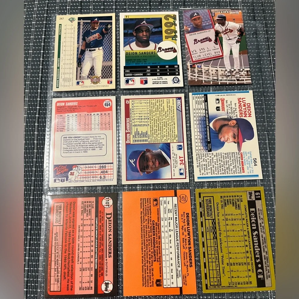 ⚾️ Deion Sanders MLB Baseball Sports Trading Cards, Lot of 9